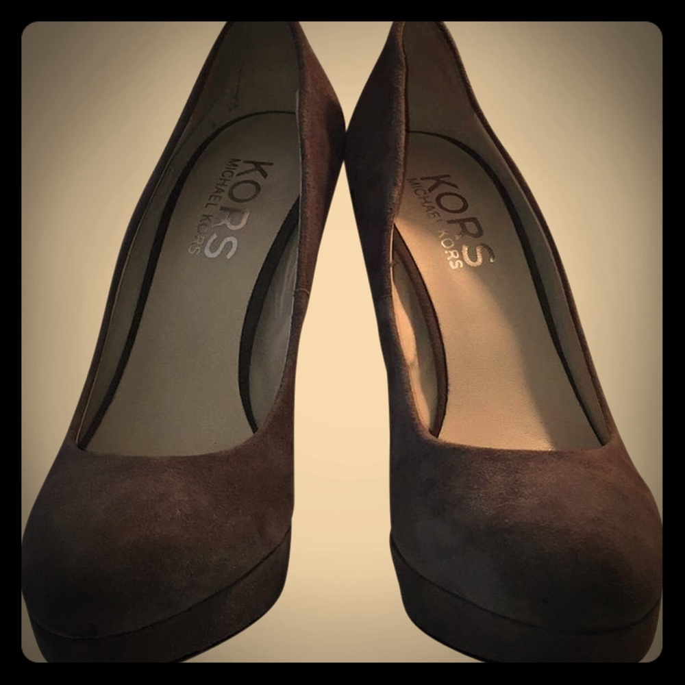 Michael Kors steel gray suede/snake platform pumps